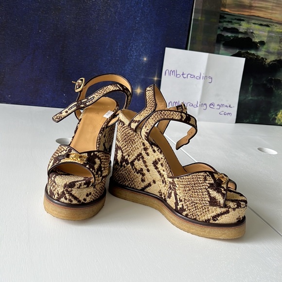 Celine made in Italy all over leopard print open toe size 7M(37) strappy wedges - Picture 5 of 17